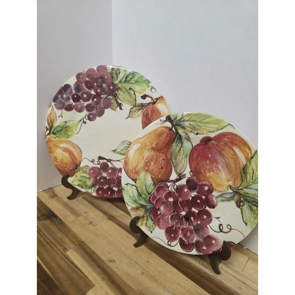 Pier 1 Hand Painted Fruit Plates One Dinner and One Side Italian‎ Earthenware